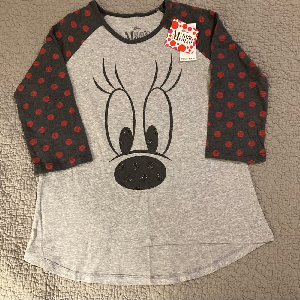 Disney Gray Minnie Mouse 3/4 Raglan Sleeve Tee girls XL 14